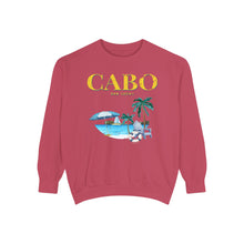 Load image into Gallery viewer, crimson large graphic distressed cabo san lucas sweatshirt printed on comfort colors