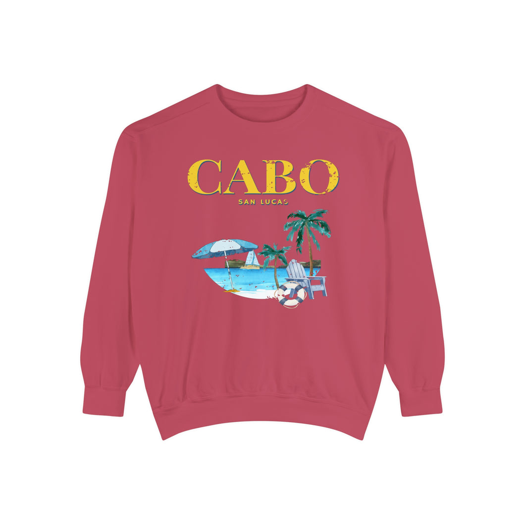 crimson large graphic distressed cabo san lucas sweatshirt printed on comfort colors