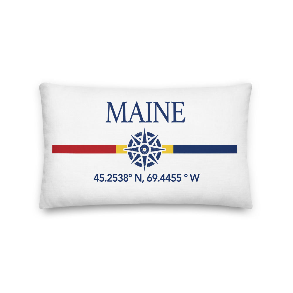 Maine longitude latitude nautical throw pillow